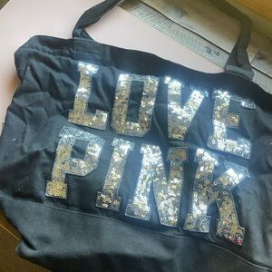 PINK Victoria's Secret Black Tote with Silver Sequins
